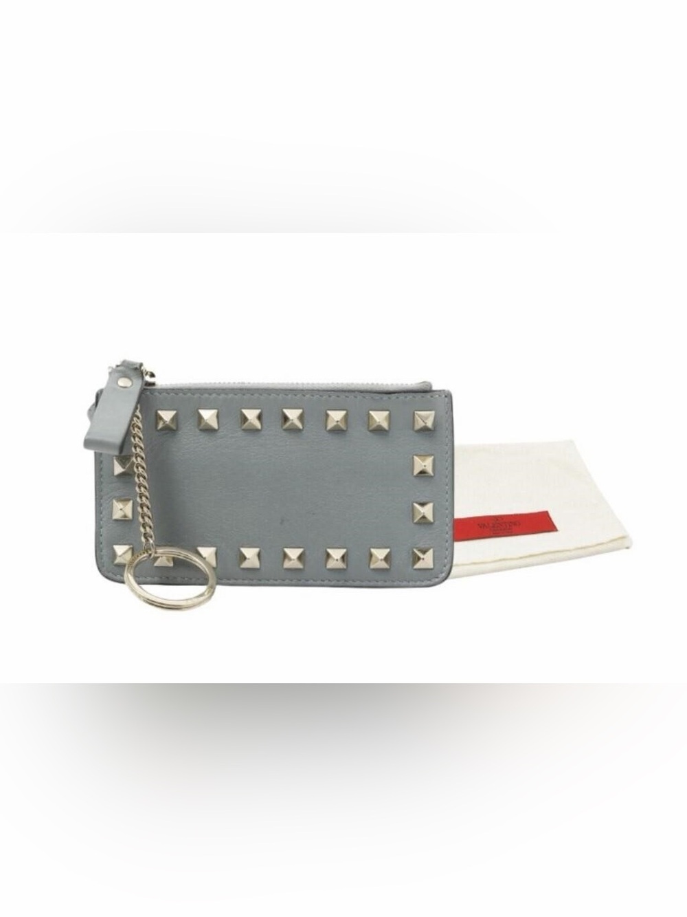 EUC Valentino Garavani Gray Leather RockStud wallet on key ring